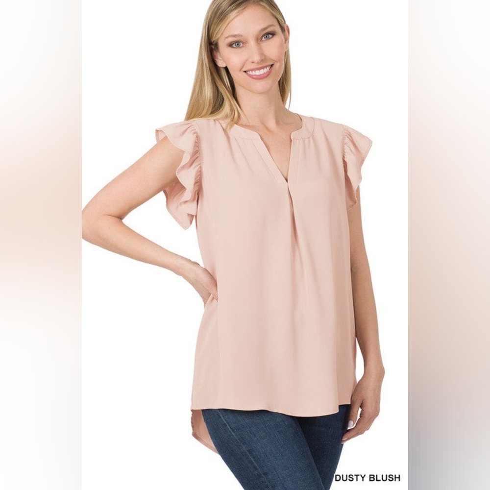 Zenana Woven Wool Ruffled Sleeve Blouse Top, Sz. MEDIUM